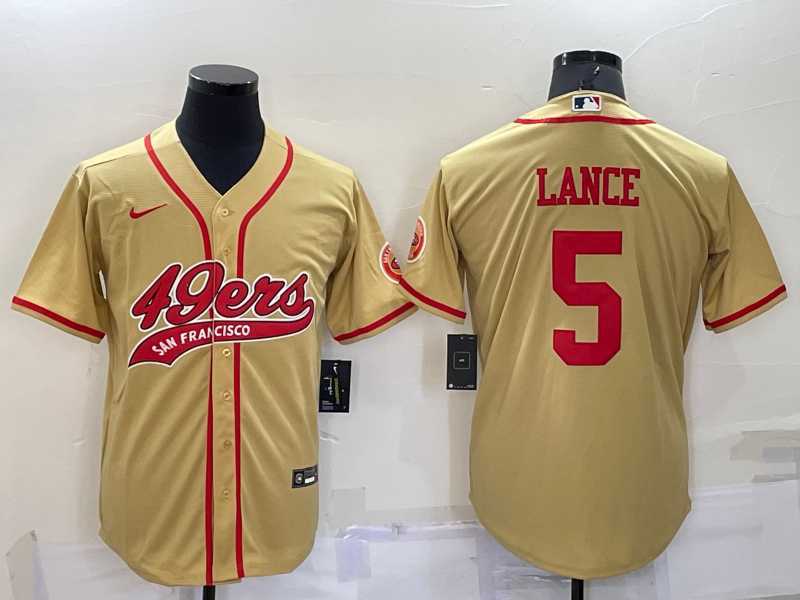 Men's San Francisco 49ers #5 Trey Lance Gold Stitched Cool Base Nike Baseball Jersey,We sell and wholesale Men's San Francisco 49ers #5 Trey Lance Gold Stitched Cool Base Nike Baseball Jersey on line form chian!